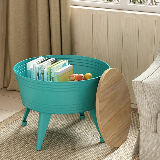 Farmhouse End Table, Rustic Side Table w/Wood Lid, Coffee Table - 24.21*18.89*18.11 in