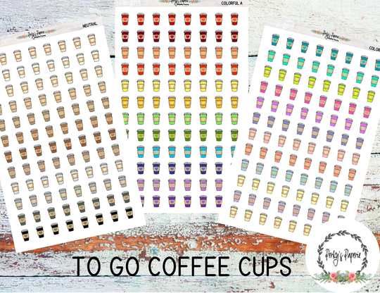 Colorful To Go Coffee Cup Doodle Icon Planner Stickers | Take Away Decorative Ec Happy Bujo Hobonici
