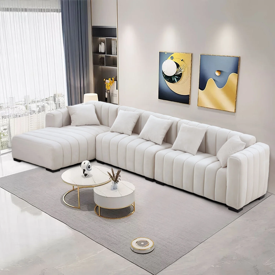 139'' Channel Tufted Sofa Velvet Upholstered Left Facing Chaise Modular Sofa