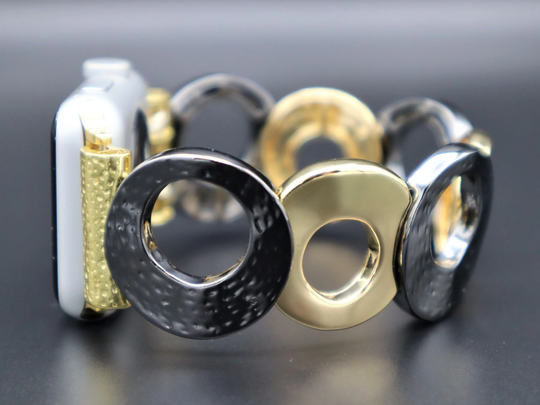 Handmade Black Gold Colors Apple Samsung Fitbit Watchband, Custom Size Band 38mm 40mm 42mm 44mm. Versa 1-2, Stretchy Band