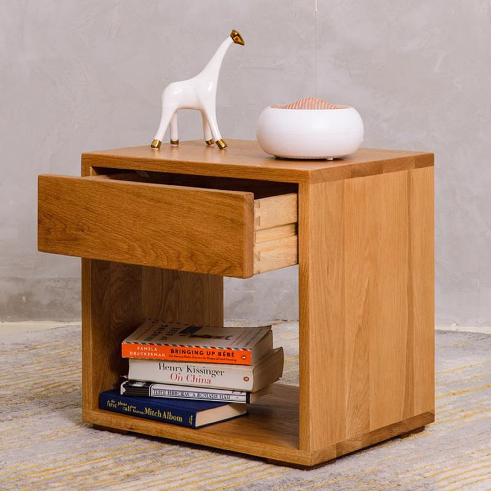 Cube Side Table, Wooden Open Table With Drawer, Solid Teak Wood Nightstand, End Handmade