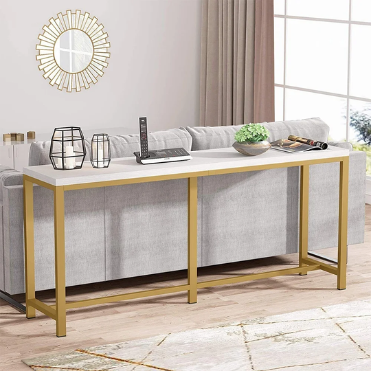 Modern Wood Couch Table Narrow Long Console Table White Gold - 54 x 84
