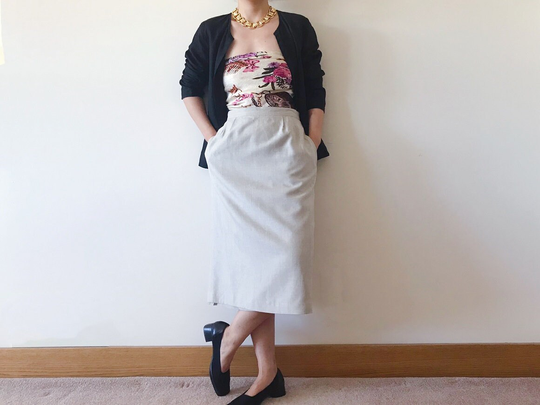 Vintage Skirt Linen Pencil Minimalist Beige Oatmeal Midi Capsule Wardrobe Size S/M