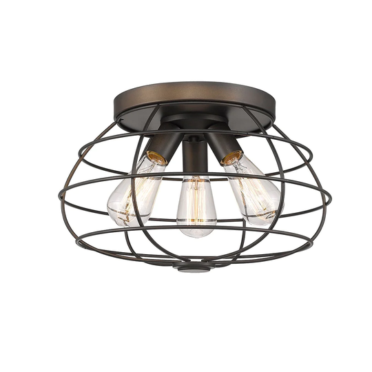 15" Cage Frame 3-Light Flush Mount Bronze