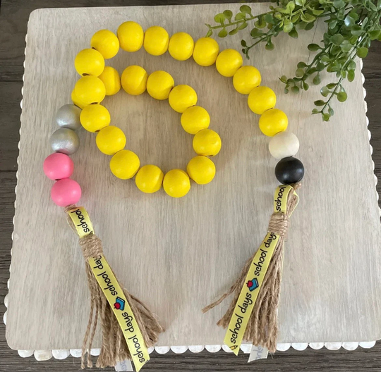 Farmhouse Pencil Garland, Teacher Decor, Back To School Tiered Tray Wooden Beads Wood