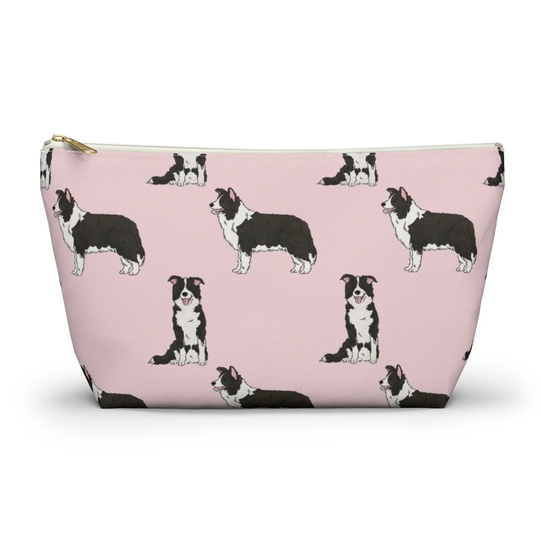 Border Collie Pouch, Pencil Case, Dog Custom Teacher Bridesmaid Cosmetic Bag, Mom Zipper Makeup Accessory Pouch