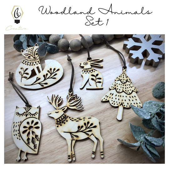 Forest Animal Ornaments Set, Woodland Creature Ornaments, Ornament Decorating Kit, Wood Christmas Tree Yule Kids Craft