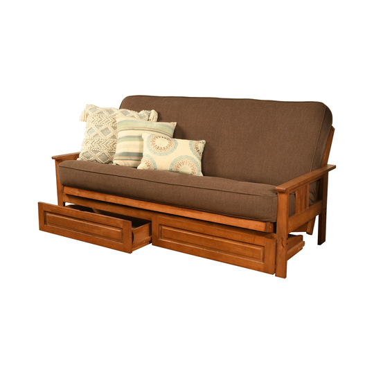 Somette Monterey Sofa in Barbados Finish with Storage and Removable Linen Mattress Cover