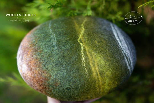 Handmade Pouf Ottoman Sofa Pillow - Watercolor Woolen Stone "Moss Valley" Footrest Home Decor Gift