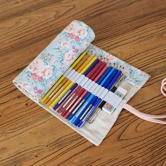 12/24/36/48/72/108/128/168 Slots Flower Roll Pencil Case | Pen Storage Pouch Paint Brush Holder Craft Too Bag Wonderful Birthday Gift