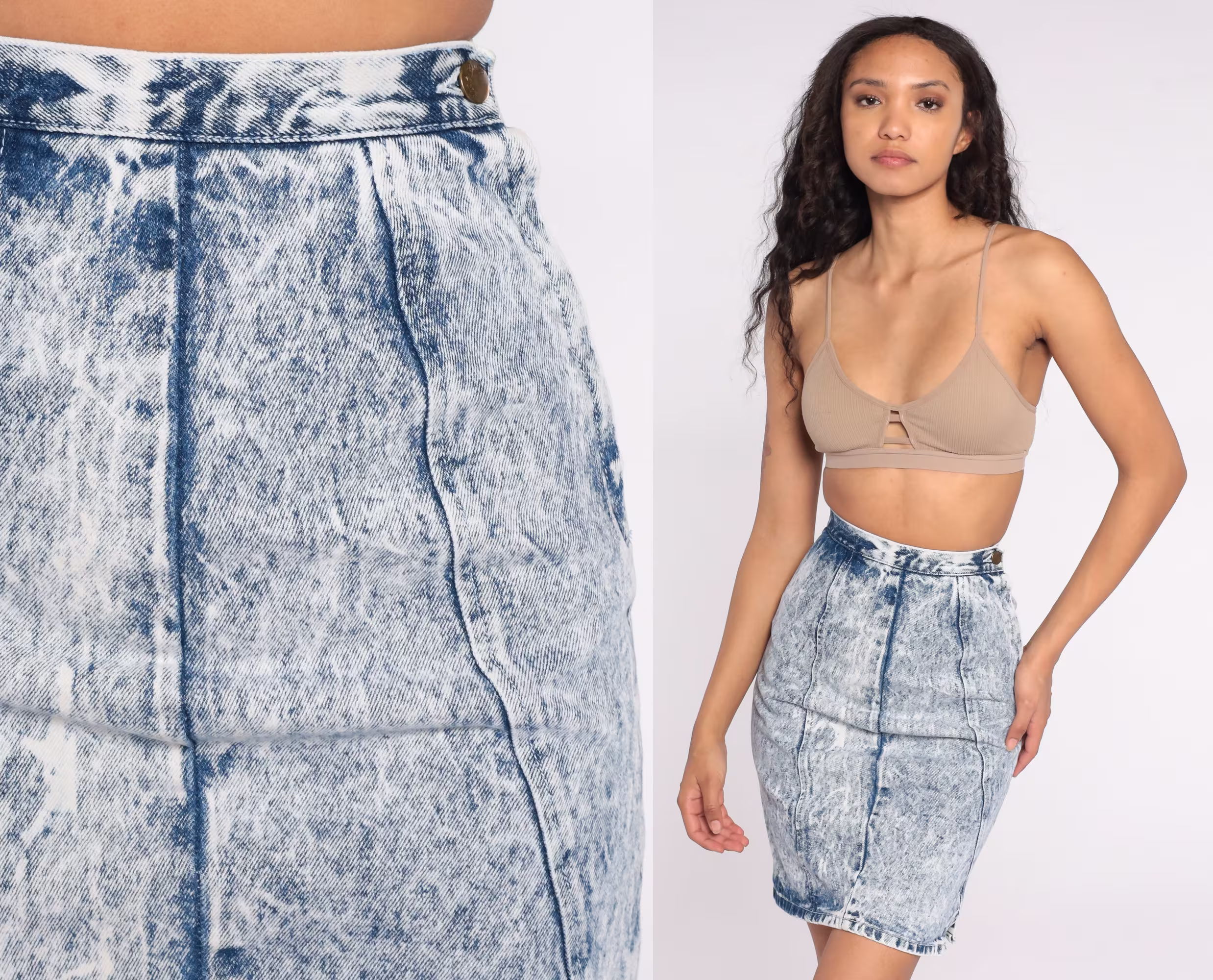 80S Jean Skirt Acid Wash Denim Mini Jeans Blue High Waisted Retro Vintage 1980S Pencil Wiggle Paris Blues 2Xs 22 Xxs