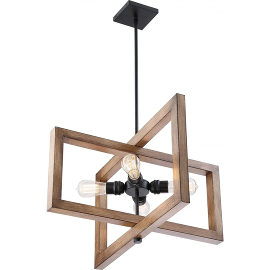 Beacon 4-Light Large Pendant Fixture Black with Gray Wood Finish