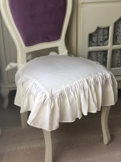 Ruffled Chair Cover Natural Embroidery Chair Cushion Cover, Kitchen Cover With Ties Cushion Included
