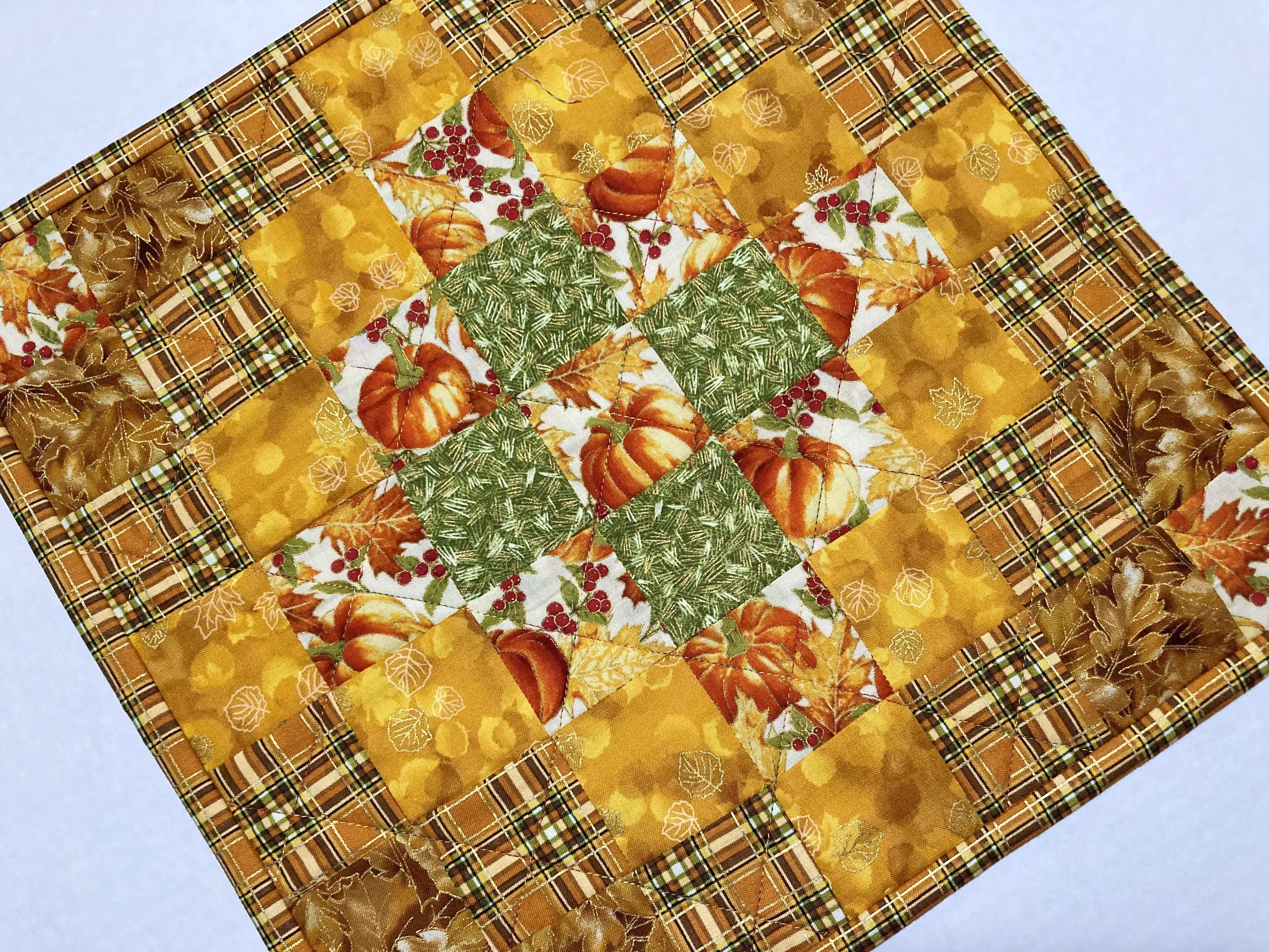 Elegant Fall Quilted Table Runner, Autumn Topper, Patchwork Pumpkin Thanksgiving Decor, Candle Mat
