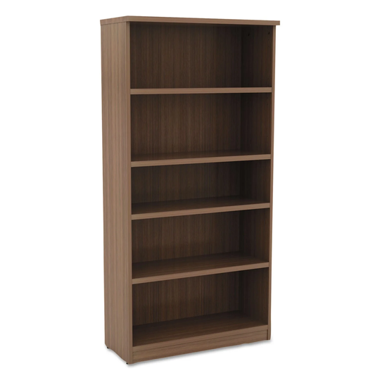 Alera Valencia Series Bookcase, Five-Shelf, 31 3/4 x 14 x 64 3/4, Modern Walnut - 31 3/4" x 14" x 64 3/4"