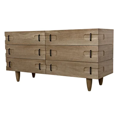 David 64'' Wide 6 Drawer Walnut Solid Wood Sideboard