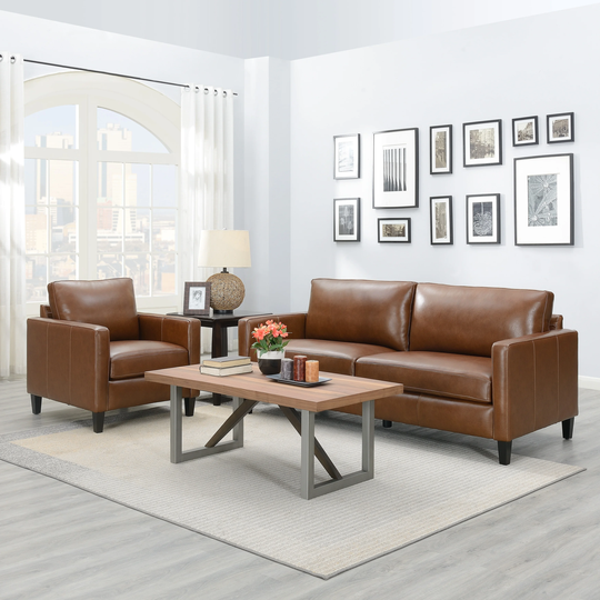 Strick & Bolton Berube Brown Leather Sofa - 81"Wx36"Dx36"H