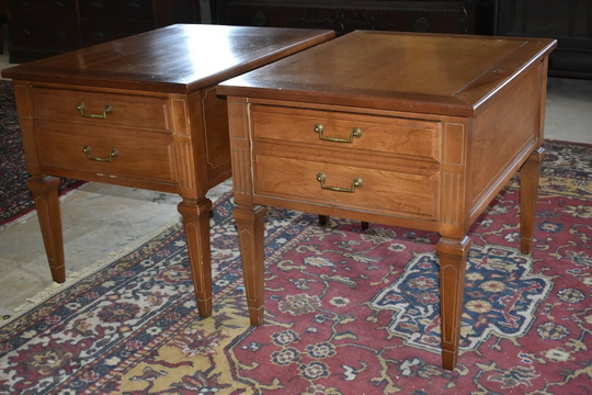 Mid Century Walnut End Side Tables, Nightstands A Pair, By Hammary