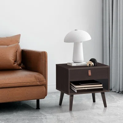 Brown Nightstand With Drawer Storage Shelf