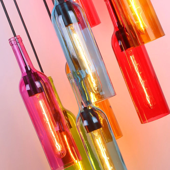 8-Light Colorful Creative Beer Bottle Glass Pendant Light - 47in