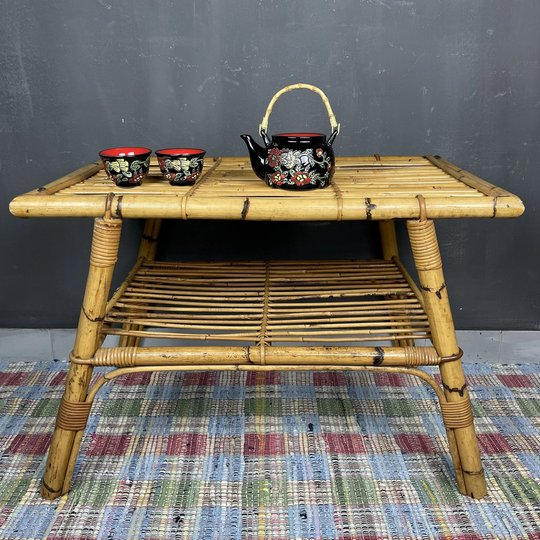 Vintage Bamboo Coffe Table Italy 30S Mid-Century Rattan Bamboo Side Retro Home Decor
