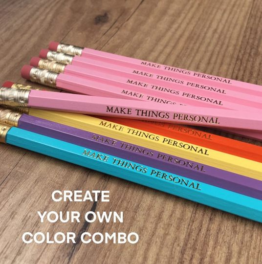 Mix Or Match | Set Of 5 Personalized Pencils Choose Your Color Combo Custom Foil Printed Hb No. 2 Graphite Hexagon Test Ready