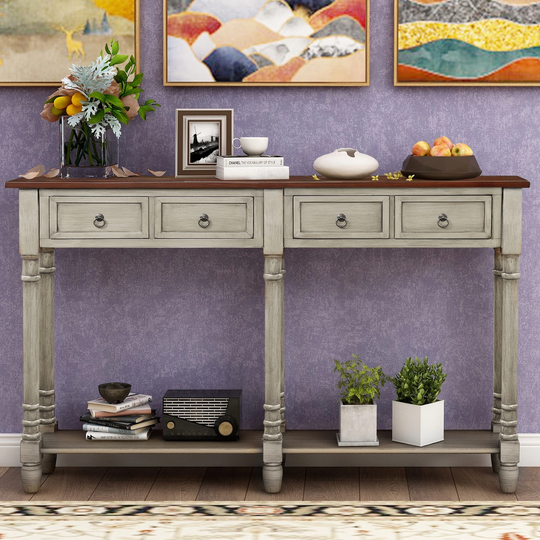 Long Rectangular Console Table/Sofa Table with Drawers and Shelf