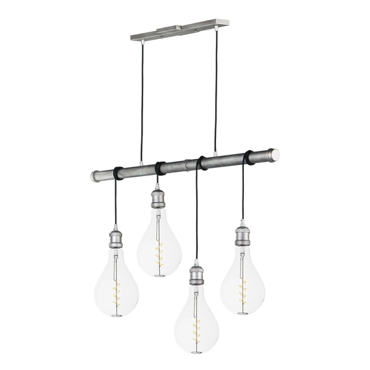 Early Electric 4-light 4.5" Wide Steel Pendant - Weathered Zinc