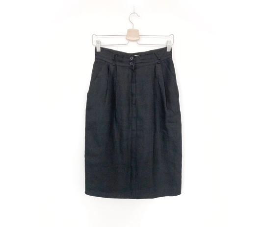 Pennyblack Vintage Skirt Black Linen Lined Pencil High Waisted Midi Skirts Made in Italy Size Small