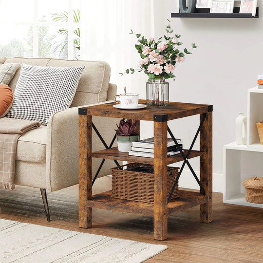 18.11 in. Vintage Rectangular Wood End Table with 2-Tier Storage Shelves - 18.11"L x 18.11"W x 22"H