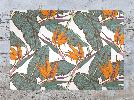 Tropical Flowers Chair Mat, Green Protective Orange Splat Plants Vinyl Floor Pvc Office Room Rug, Comfort Mat