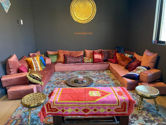 U Shaped 8'' Thick Velvet Dark Pink Color Sofa Living Room Oriental Floor Seating Turkish Home Decor Cushion Rug Moroccan Couch Furniture