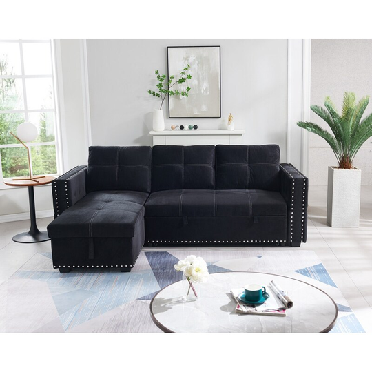 Sectional Sofa with Pulled Out Bed, Reversible Chaise with Storage