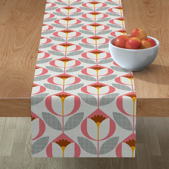 Mid Mod Geo Floral Table Runner - Optimisitic Blooms By Ottomanbrim Geometric 60S Sixties Cotton Sateen Spoonflower