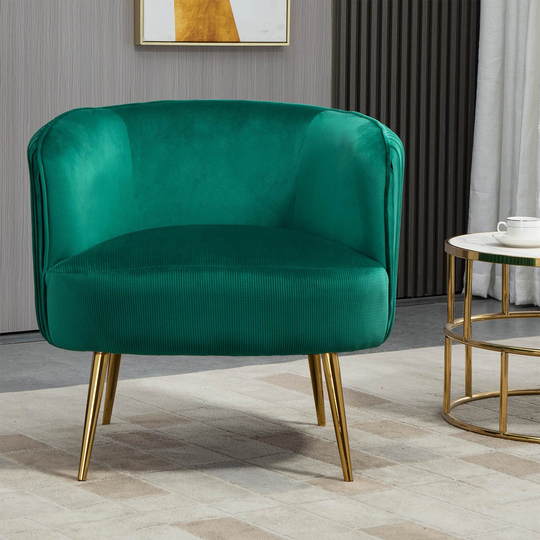Velvet Living Room Chair, Modern Reception Arm Chair with Golden Legs for Bedroom Reading Room