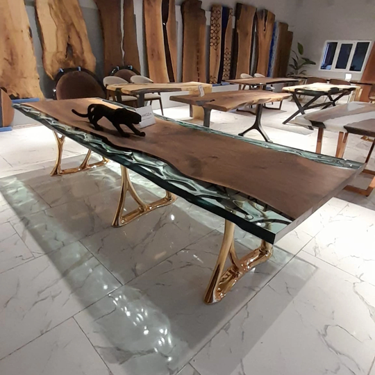 Custom Order Walnut Green Resin Table Top | Live Edge Wood Natural