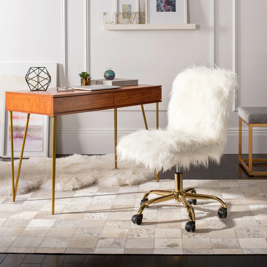SAFAVIEH Whitney Faux Sheepskin Gold Leg Swivel Office Chair - 26.4" x 26" x 31.1"