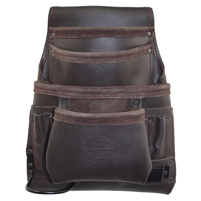10-Pocket Oil Tanned Leather Nail & Tool Pouch With Hammer Holder & Measuring Clip