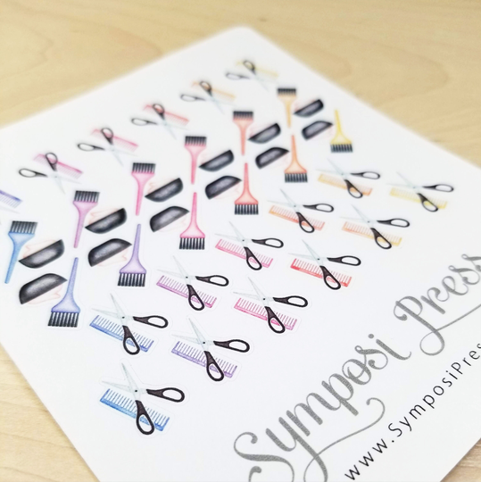 Cut & Color Hair Salon Stickers in "Rosella" - Watercolor Planner Stickers