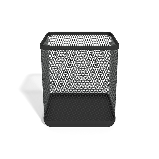 TRU RED Matte Black Stackable Wire Mesh Regular Pencil Holder - 4.33" x 3.46" x 3.46"