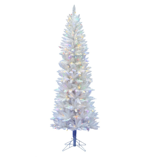 Vickerman 5' Sparkle White Spruce Pencil Artificial Christmas Tree, Multi-Colored LED Lights - Sparkle White