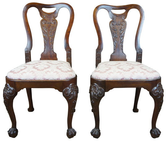 2 18Th Century Georgian Mahogany Ball & Claw Dining Side Chairs English Pair