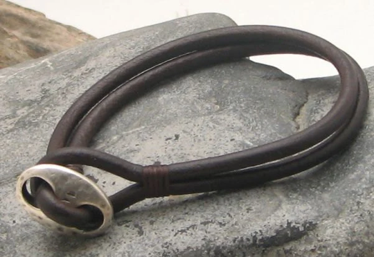 Unisex Leather Bracelet . Brown Multi Strap With Silver Plated Infinity Clasp