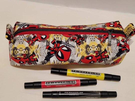 Boxy Pencil Case /Dopp Toiletry/Makeup Bag ~ Made With Deadpool Fabric