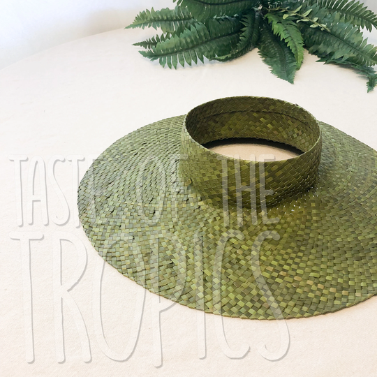 Extra Wide 6" Brim "Hawaiian" Style Lauhala Hat // Green Size Xl, Large, Medium Crownless Palm Leaf Straw Papale