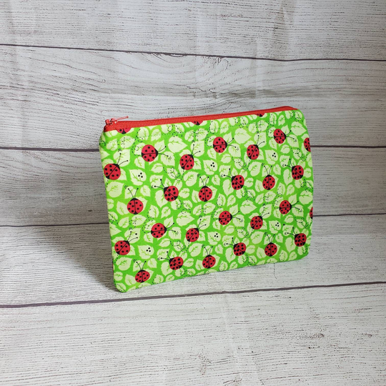 Ladybug Zipper Pouch, Cosmetic Makeup Bag, Lined Zippered Travel Pencil Case, Novelty Gift, Notion Stocking Stuffer