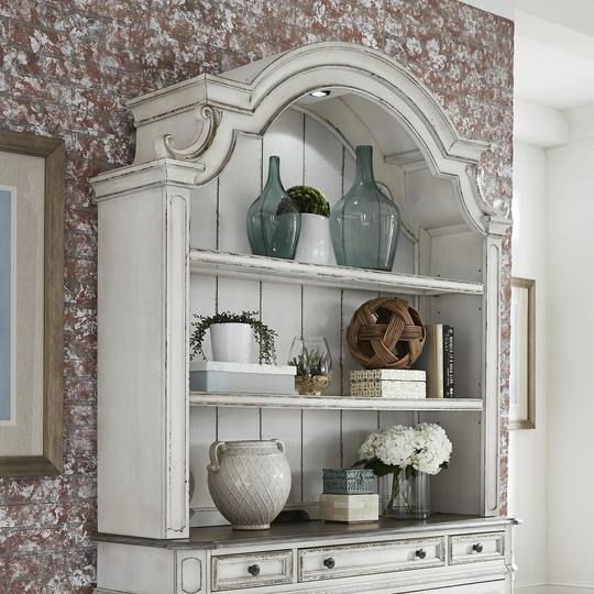 Magnolia Manor Antique White Weathered Bark Optional Credenza & Hutch