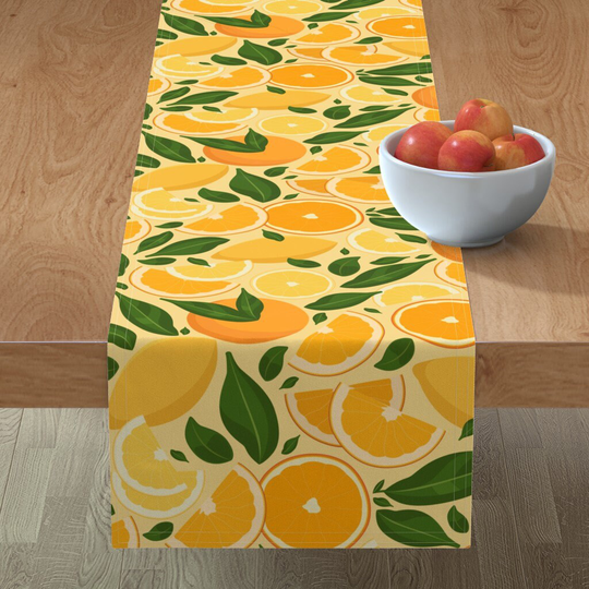 Citrus Fruit Table Runner - Oranges & Lemons By Evamatise Fresh Lemonade Cotton Sateen Spoonflower