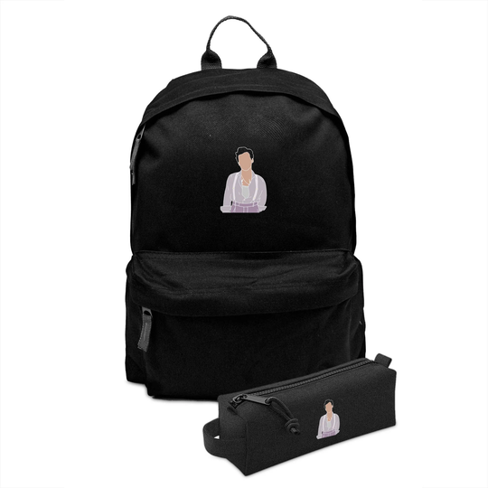 Mzshop - Simple Backpack With Pencil Case Harry Art Styles Fans Merch Back To School Set Black Unisex