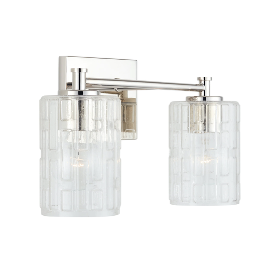 Emerson 2-light Polished Nickel Bath/ Vanity Fixture w/ Embossed Seeded Glass